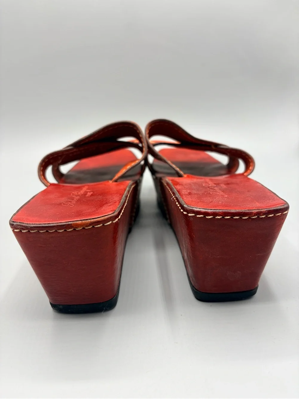 Robert Clergerie Paris, Red Leather Luxury Platform Wedge Sandals,Made In France